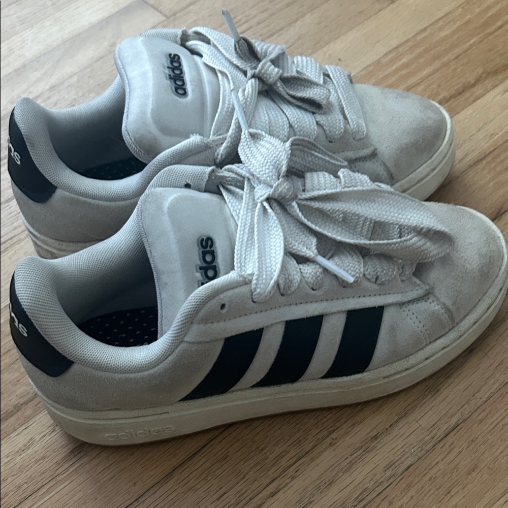 adidas Kids Beige Suede Sneakers with Black Stripes
